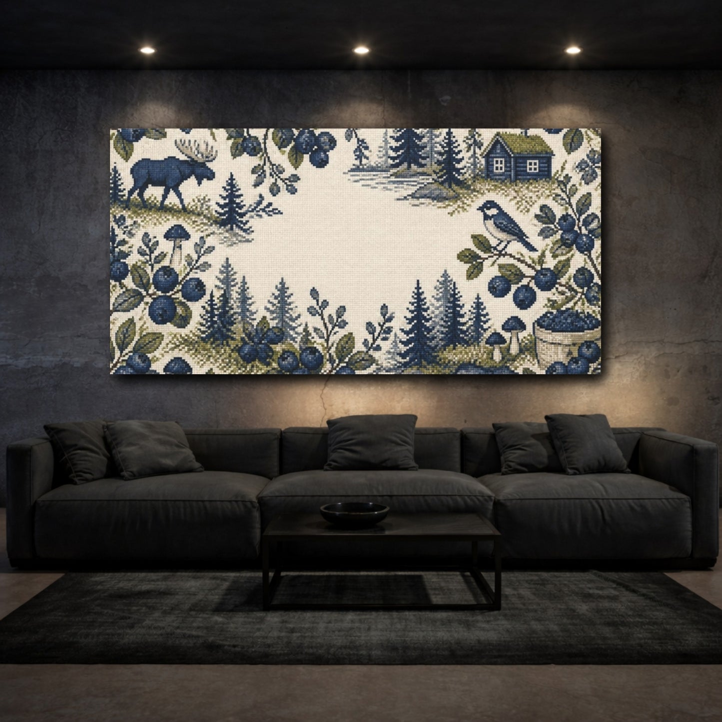 Mockup 3. Nordic Blueberry Sprigs shown as canvas print