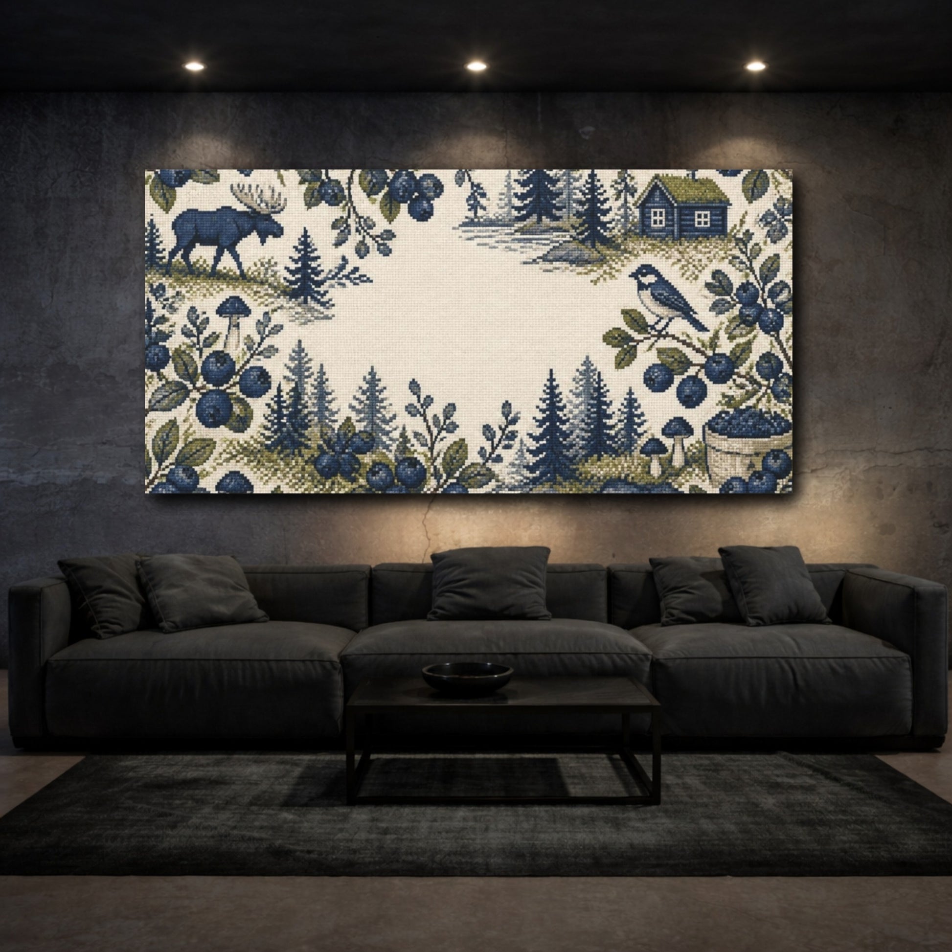 Mockup 3. Nordic Blueberry Sprigs shown as canvas print