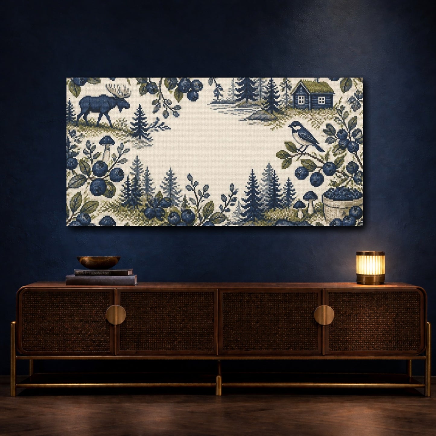 Mockup 4. Nordic Blueberry Sprigs shown as canvas print
