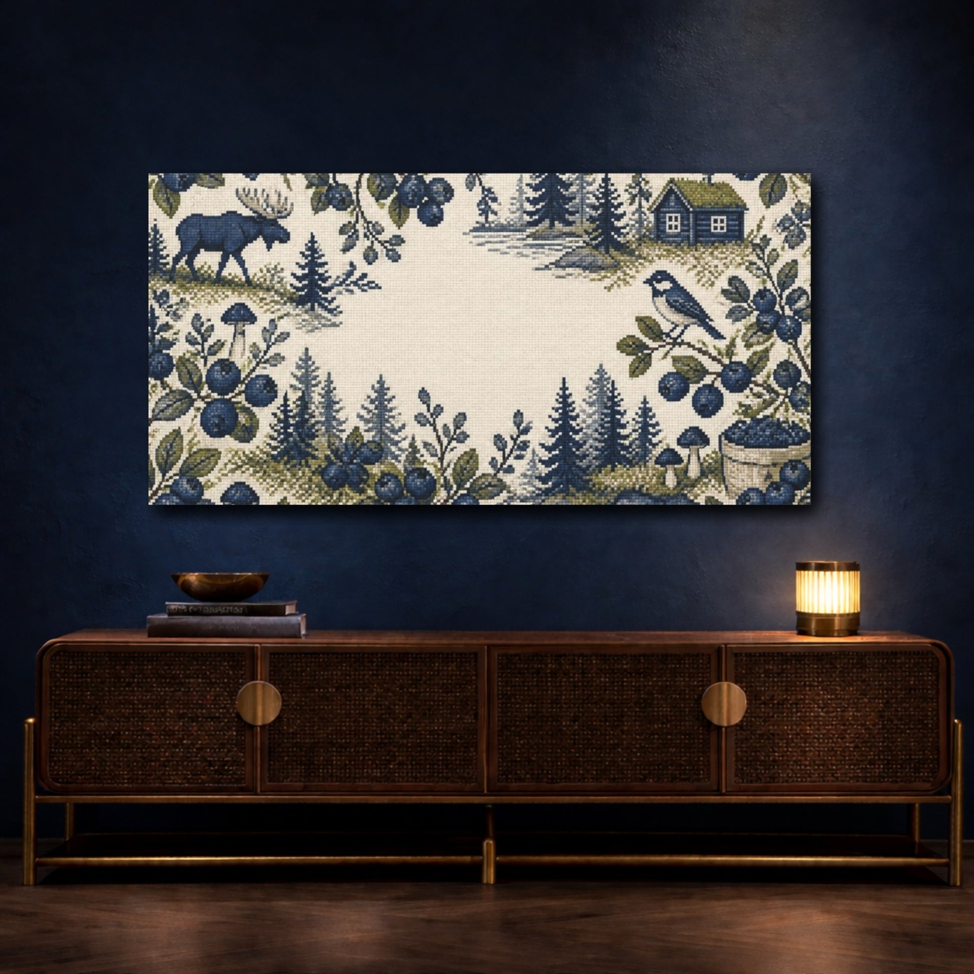 Mockup 4. Nordic Blueberry Sprigs shown as canvas print