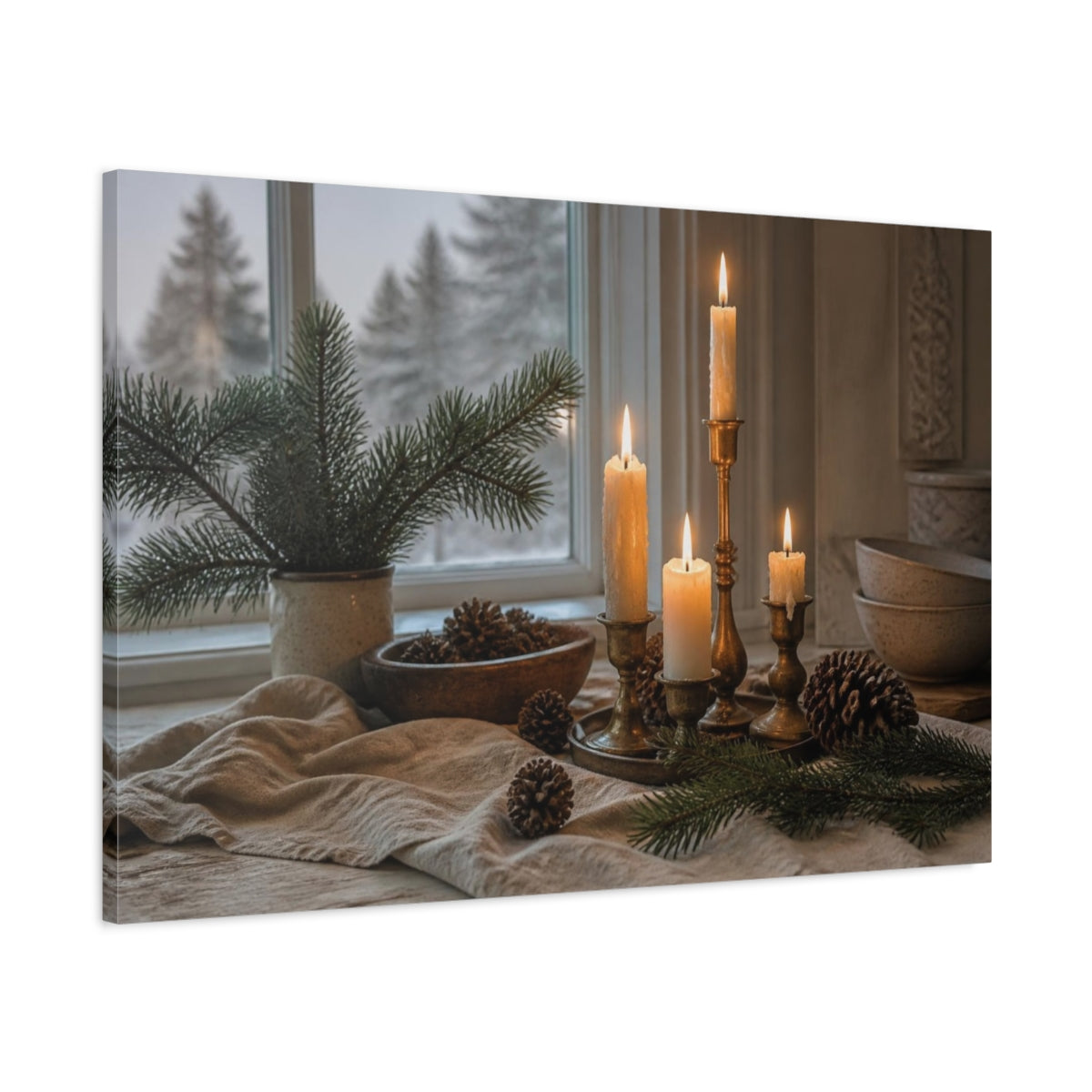 Main Mockup. Nordic Candle & Pinecones shown as canvas print