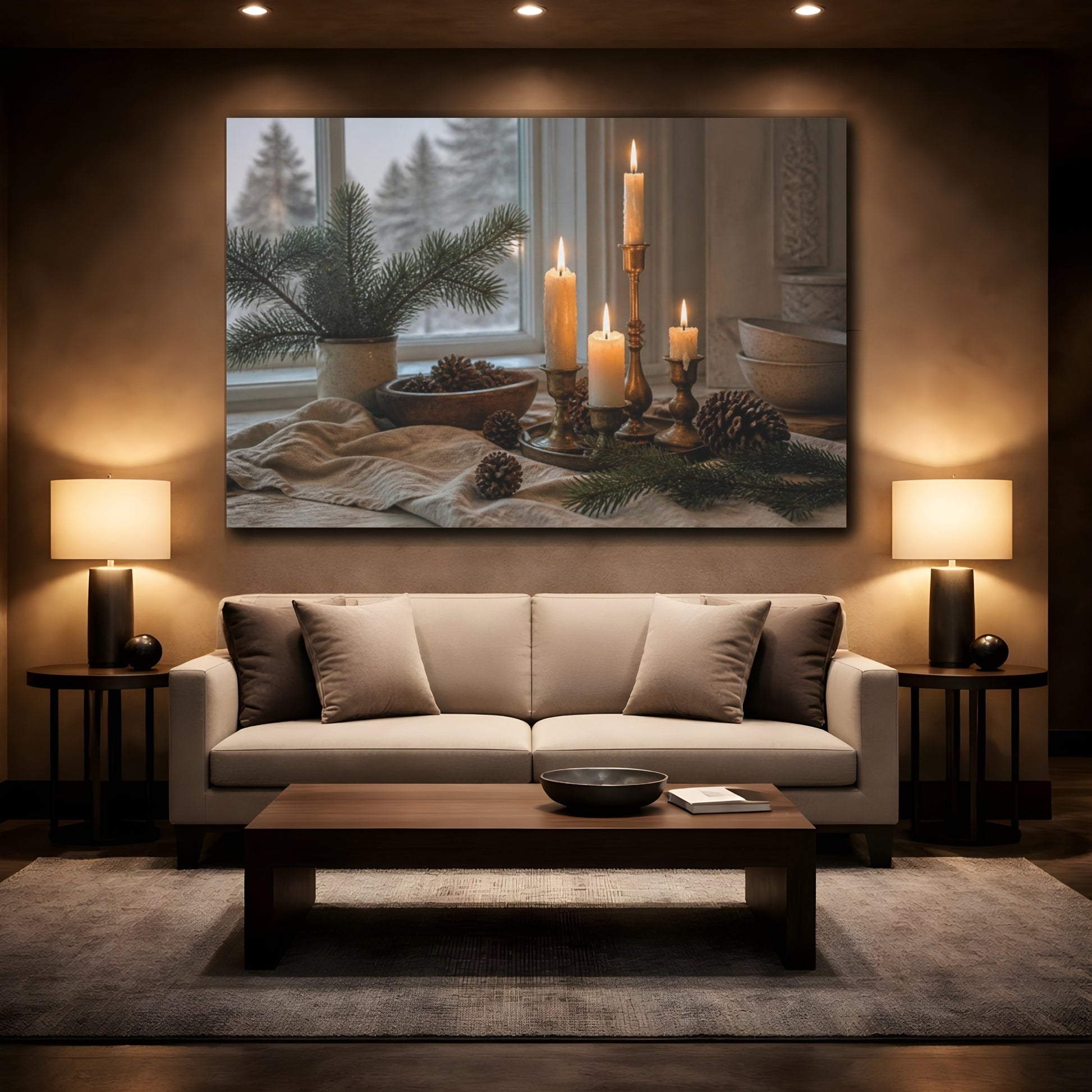 Mockup 2. Nordic Candle & Pinecones shown as canvas print