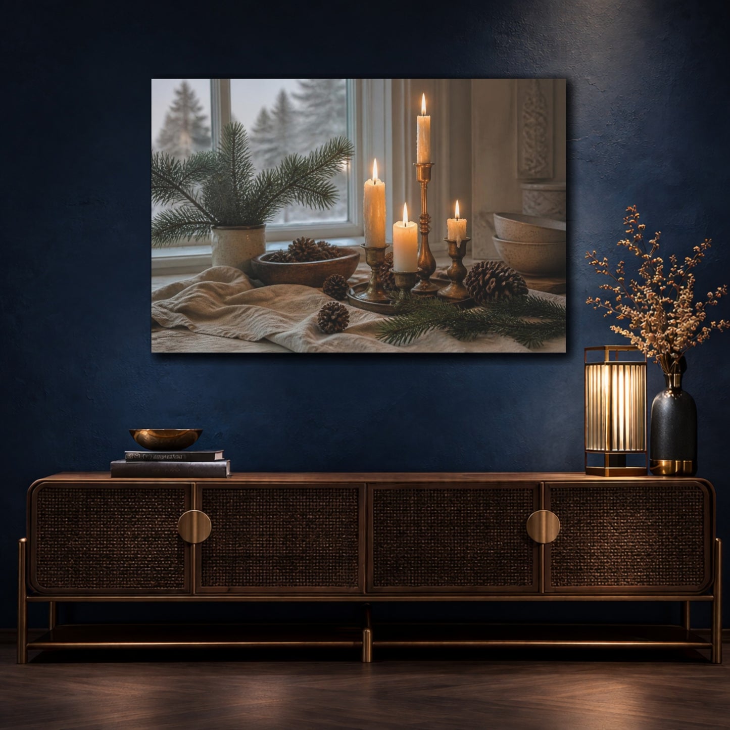 Mockup 4. Nordic Candle & Pinecones shown as canvas print