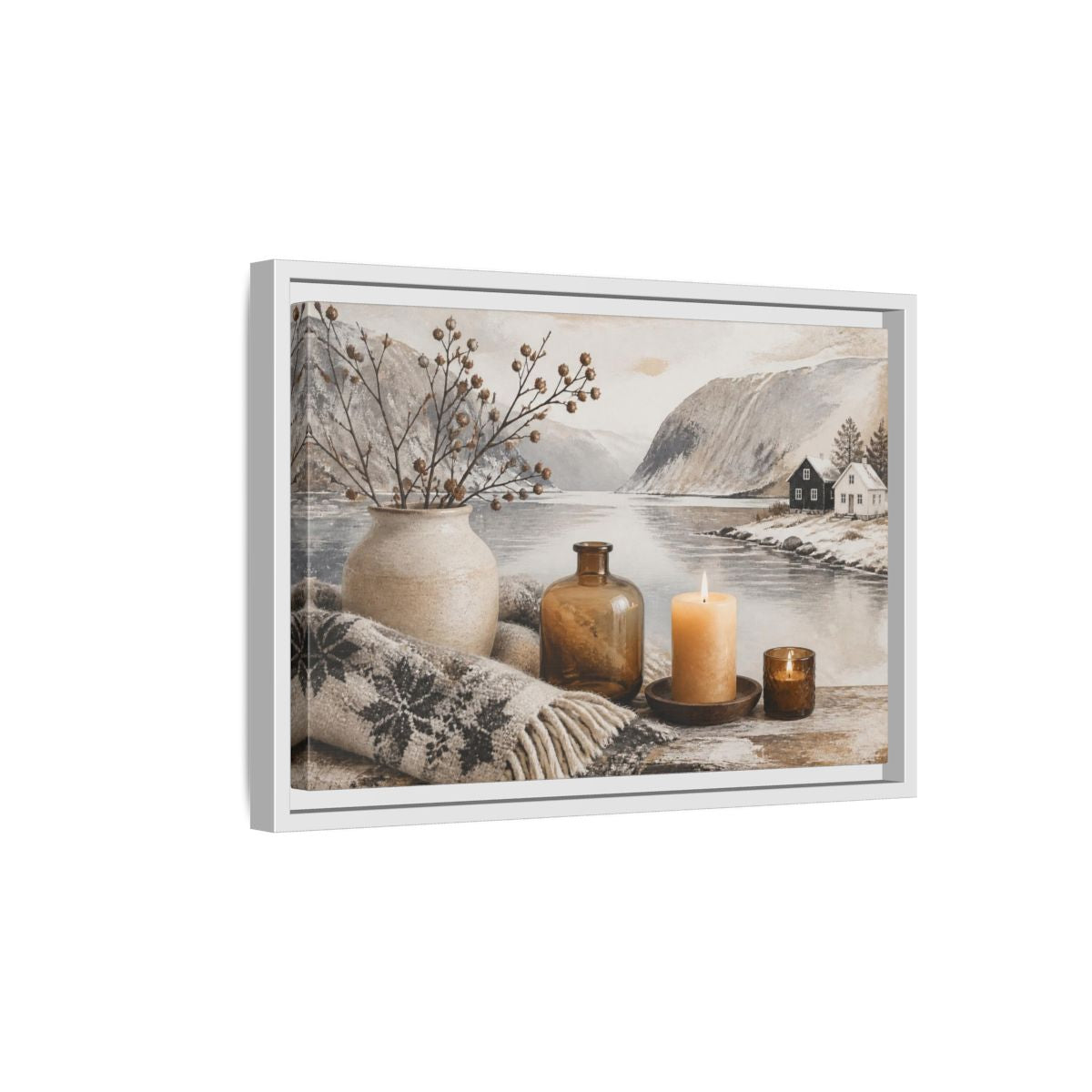 Side Mockup 4. Nordic Candle Arrangement shown as framed canvas print