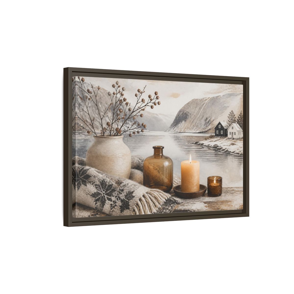 Side Mockup 2. Nordic Candle Arrangement shown as framed canvas print