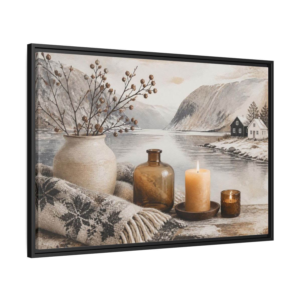 Side Mockup 13. Nordic Candle Arrangement shown as framed canvas print
