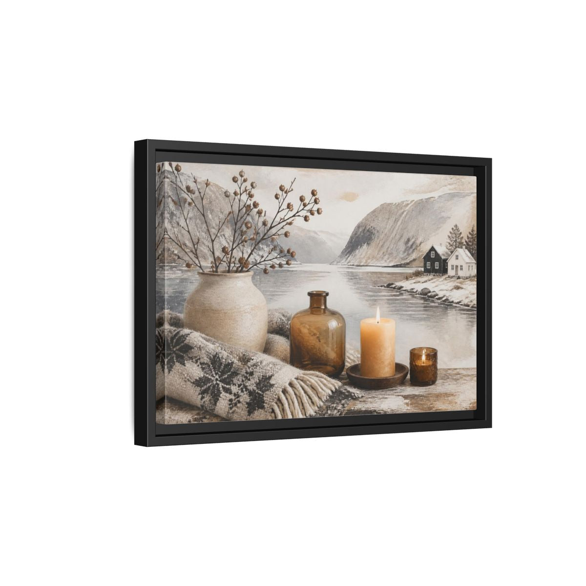 Side Mockup 6. Nordic Candle Arrangement shown as framed canvas print