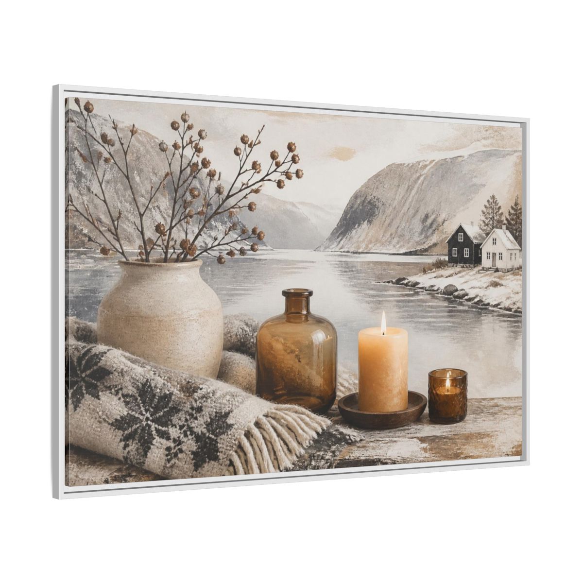 Side Mockup 7. Nordic Candle Arrangement shown as framed canvas print