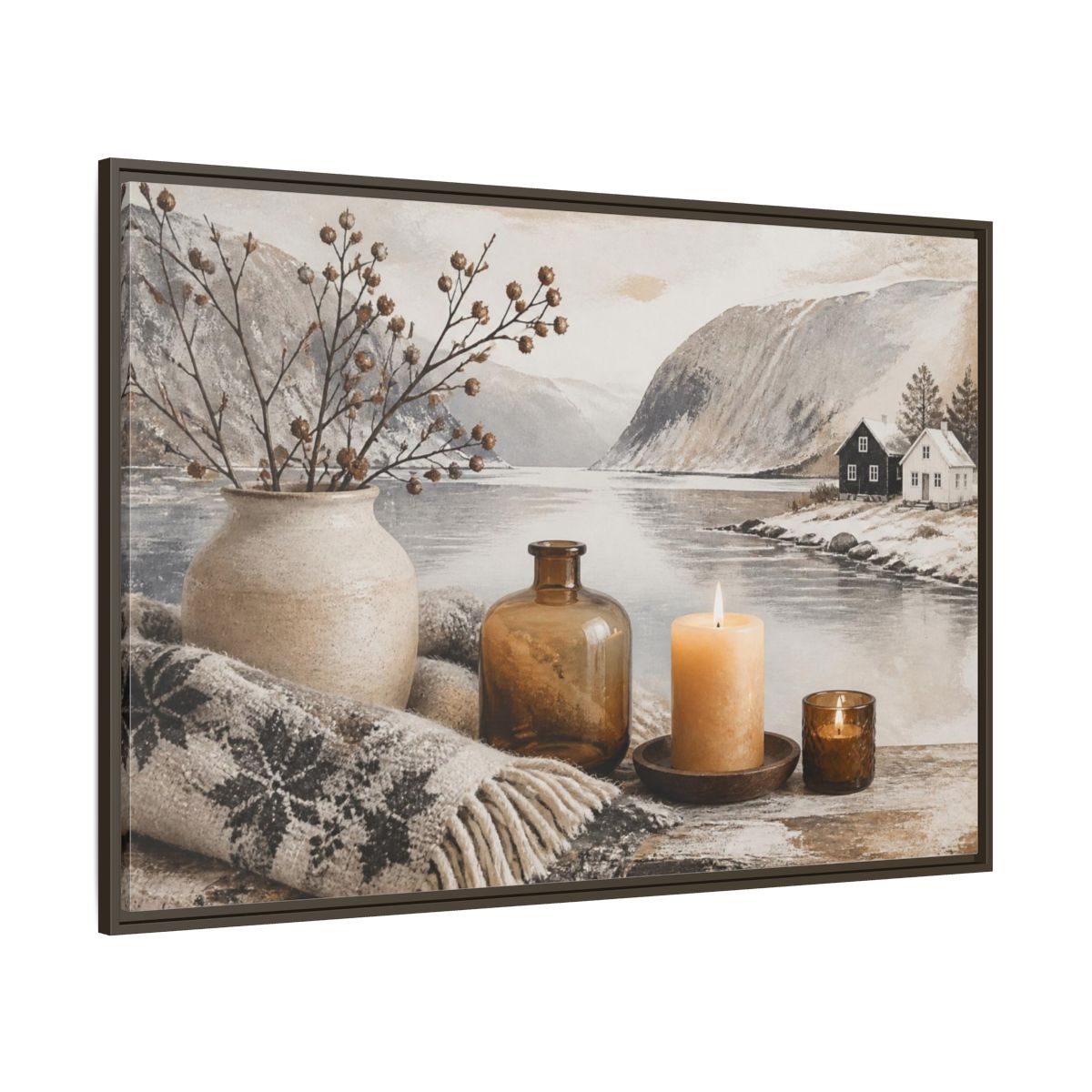 Side Mockup 8. Nordic Candle Arrangement shown as framed canvas print