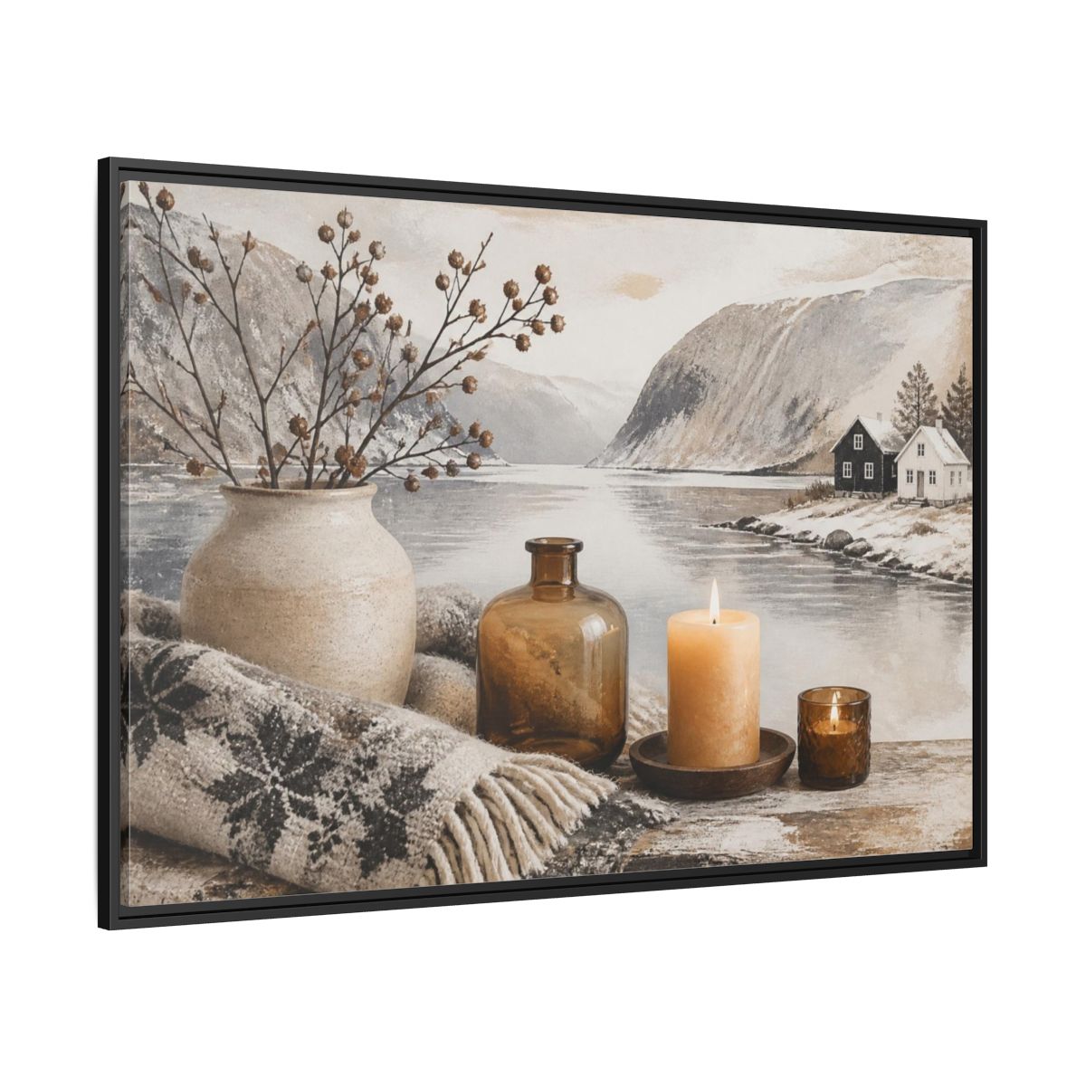 Side Mockup 12. Nordic Candle Arrangement shown as framed canvas print
