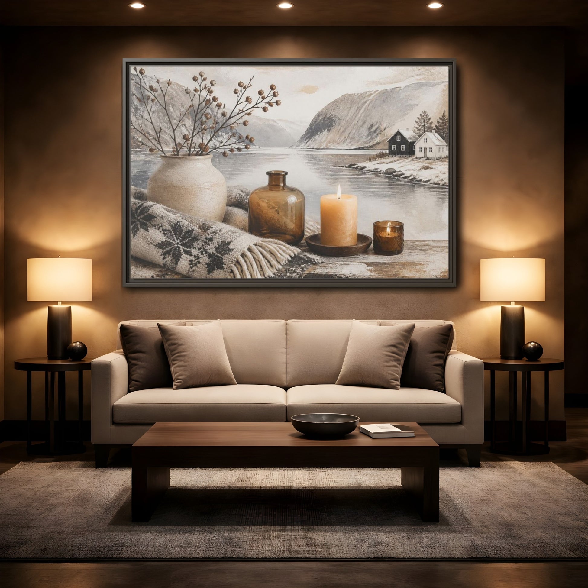 Mockup 2. Nordic Candle Arrangement shown as framed canvas print