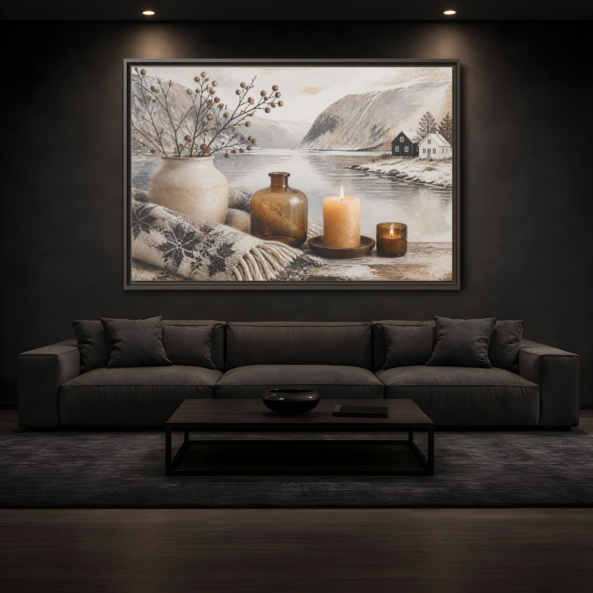 Mockup 3. Nordic Candle Arrangement shown as framed canvas print