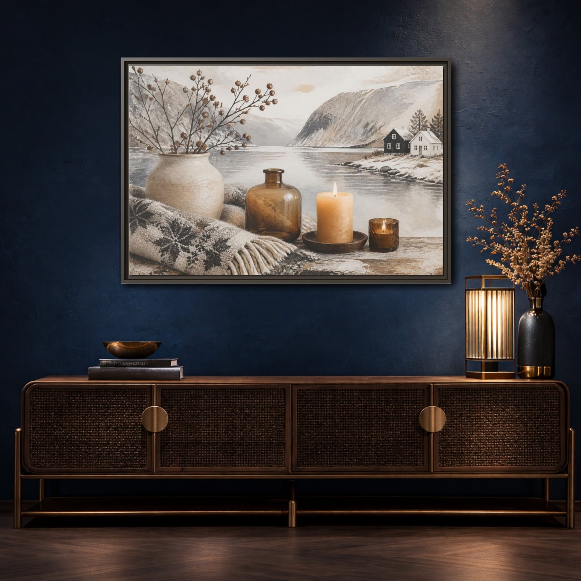 Mockup 4. Nordic Candle Arrangement shown as framed canvas print