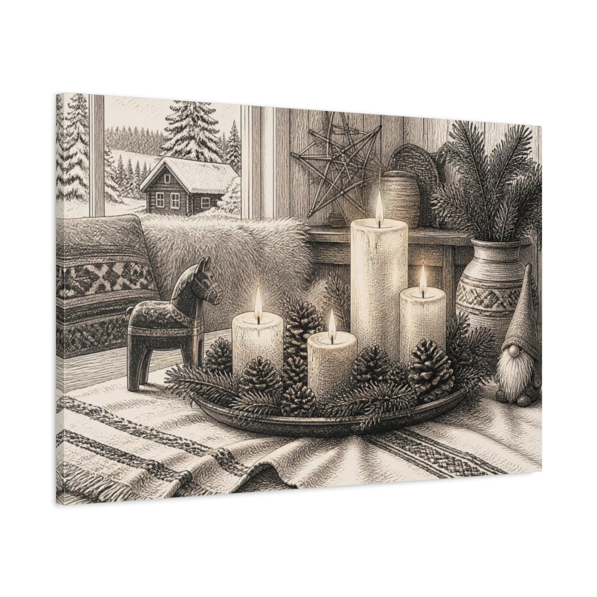 Main Mockup. Nordic Candle Centerpiece shown as canvas print
