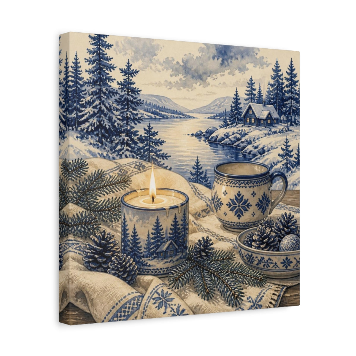 Side Mockup 7. Nordic Candle & Mug shown as canvas print