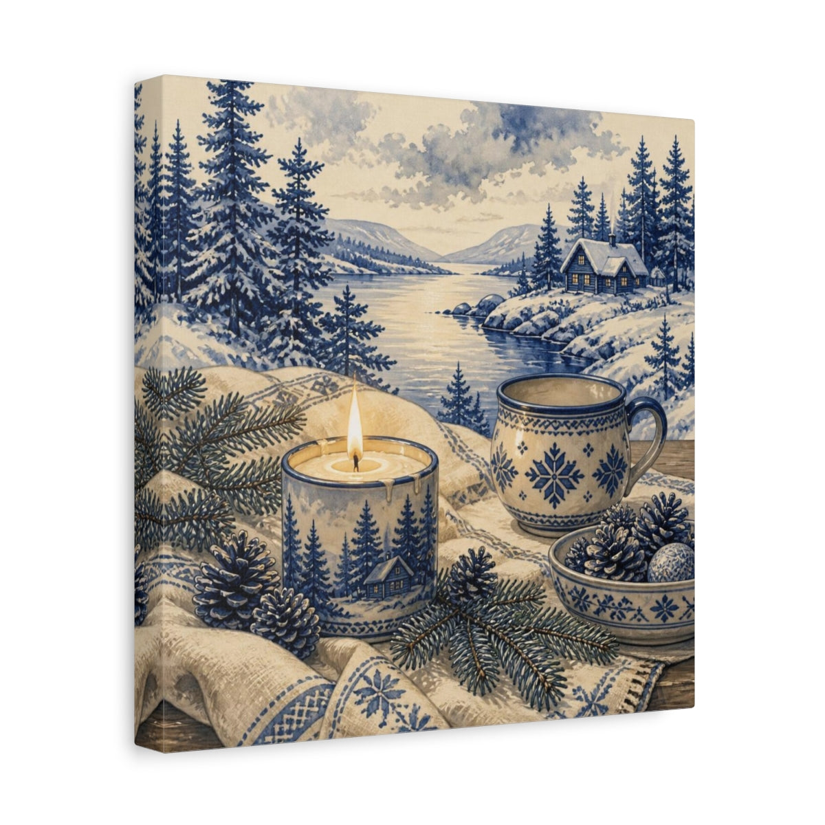 Side Mockup 8. Nordic Candle & Mug shown as canvas print