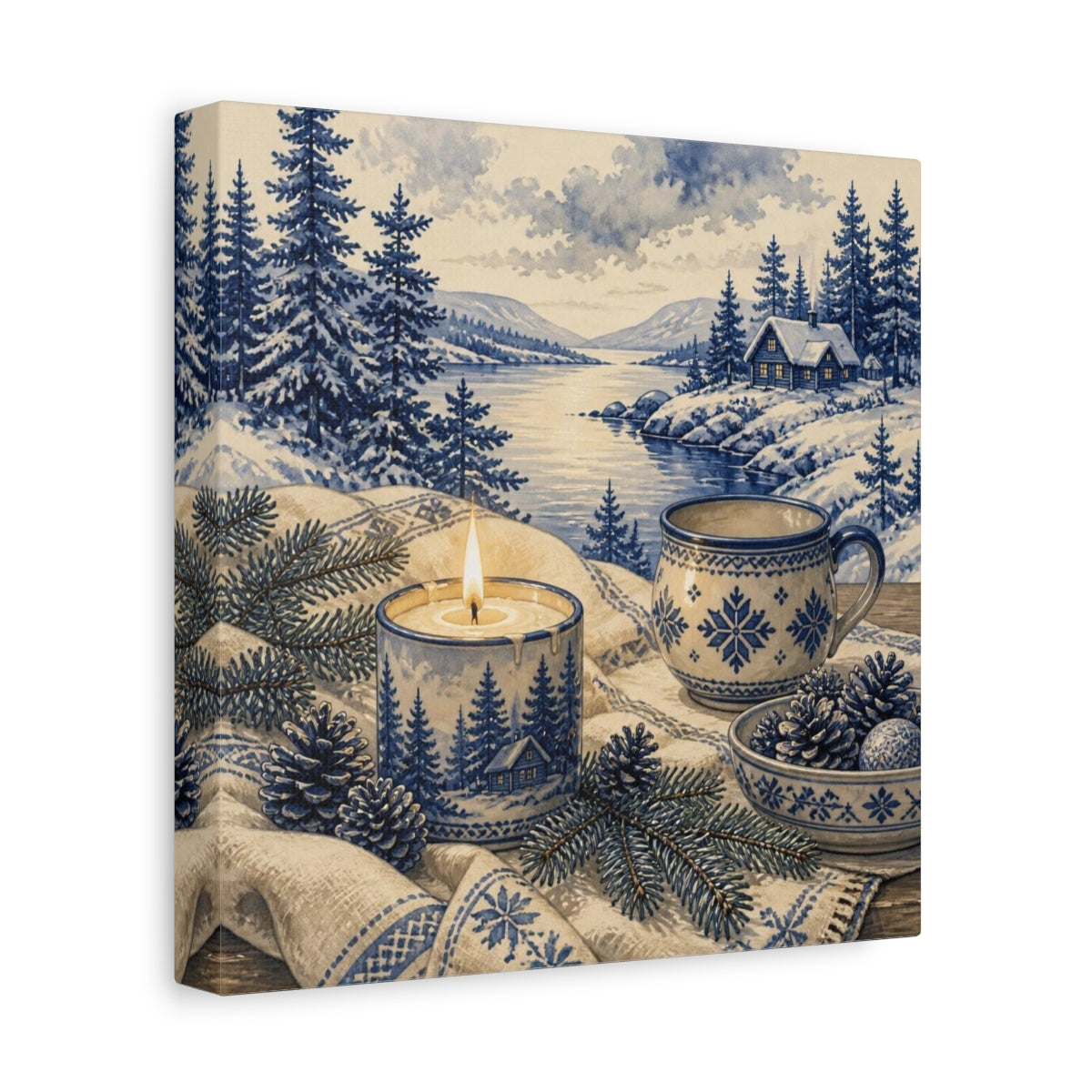Side Mockup 9. Nordic Candle & Mug shown as canvas print