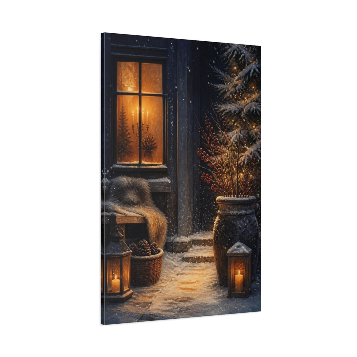 Side Mockup 1. Nordic Candlelit Entryway shown as canvas print