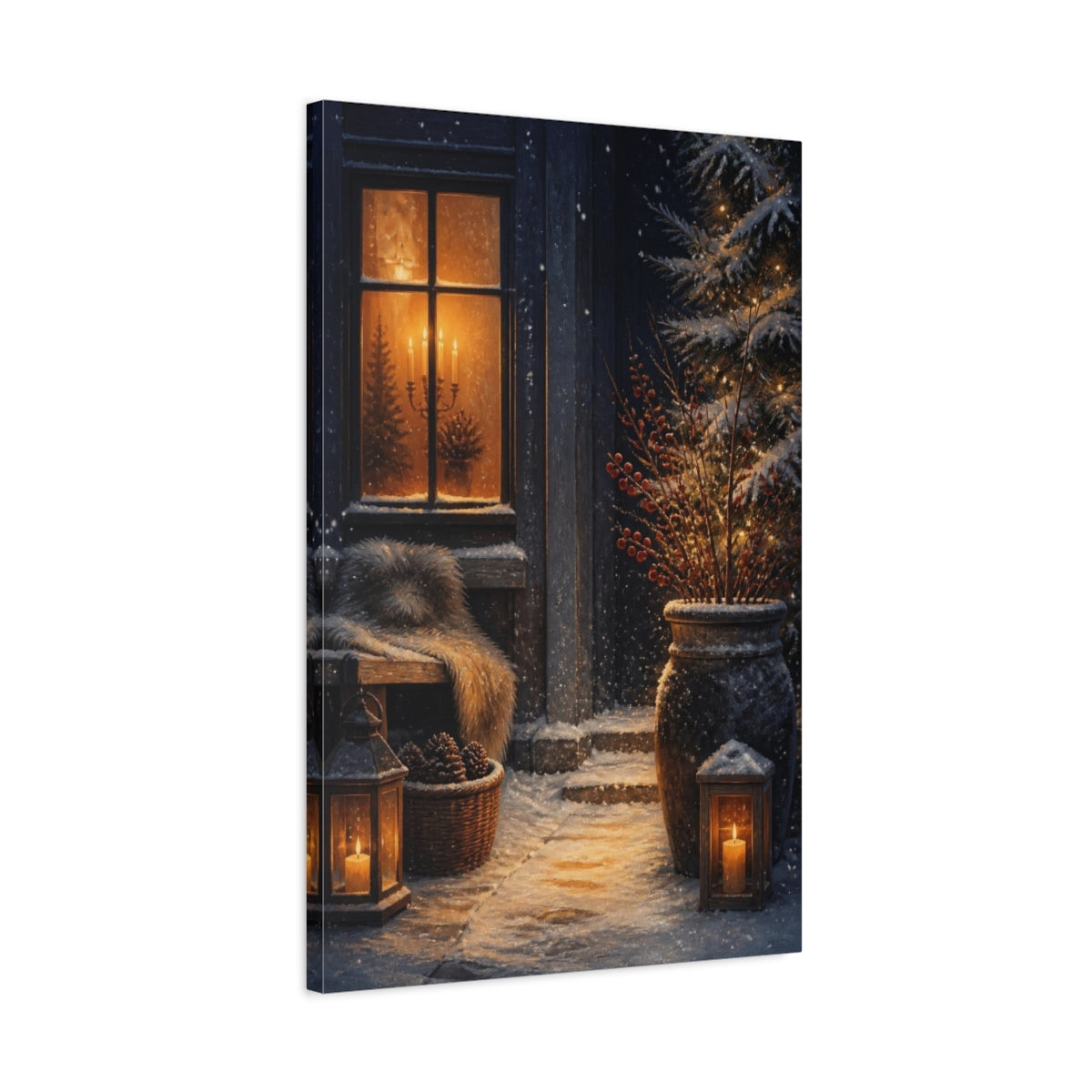 Side Mockup 2. Nordic Candlelit Entryway shown as canvas print