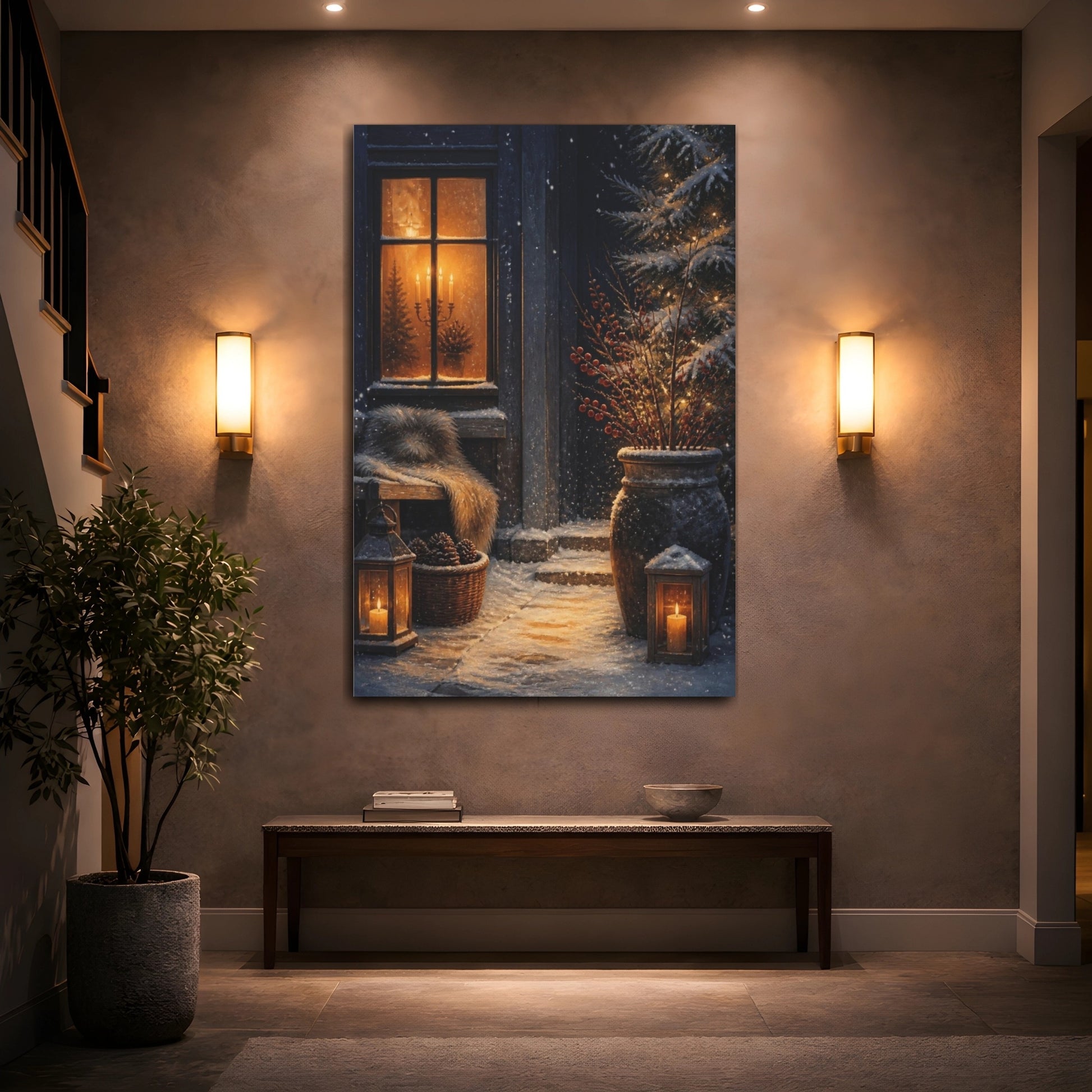 Mockup 2. Nordic Candlelit Entryway shown as canvas print