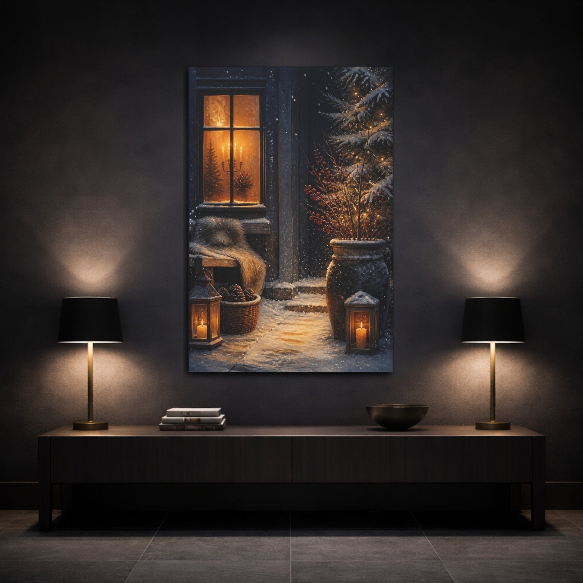 Mockup 3. Nordic Candlelit Entryway shown as canvas print