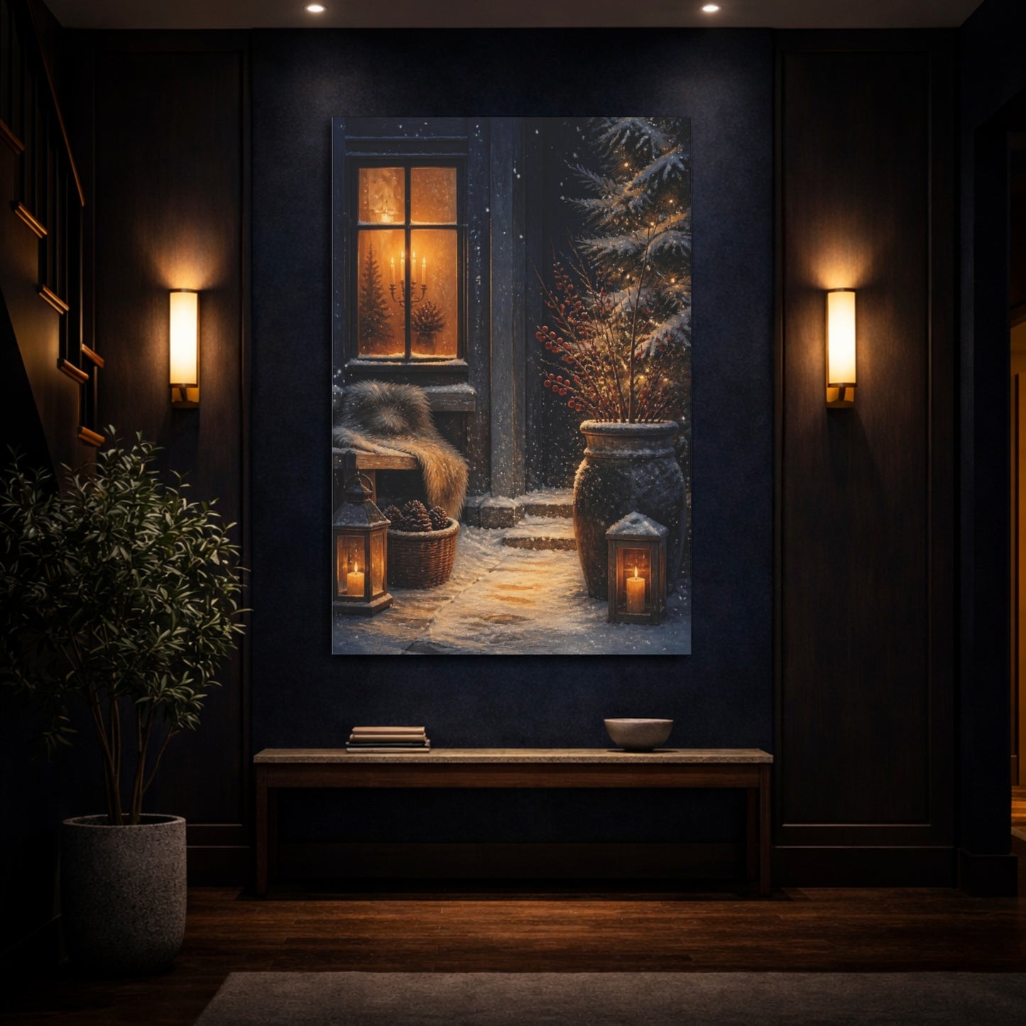 Mockup 4. Nordic Candlelit Entryway shown as canvas print