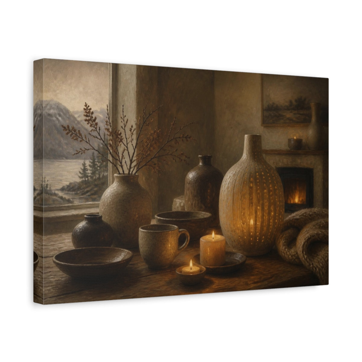 Side Mockup 4. Nordic Candlelit Vases shown as canvas print
