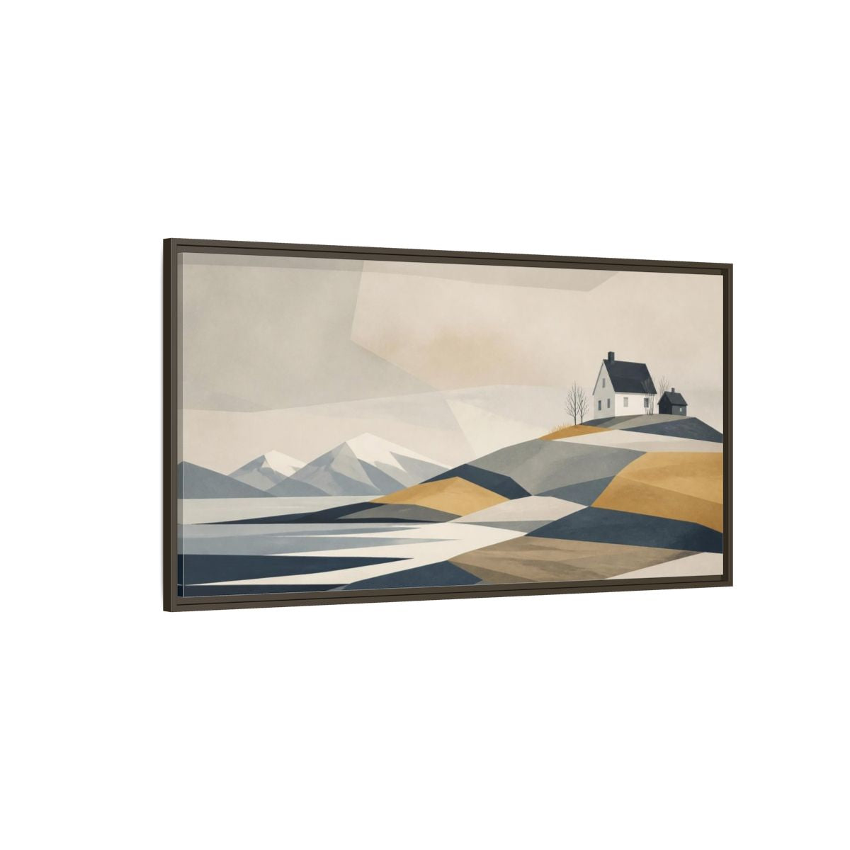 Side Mockup 4. Nordic Coastal House shown as framed canvas print