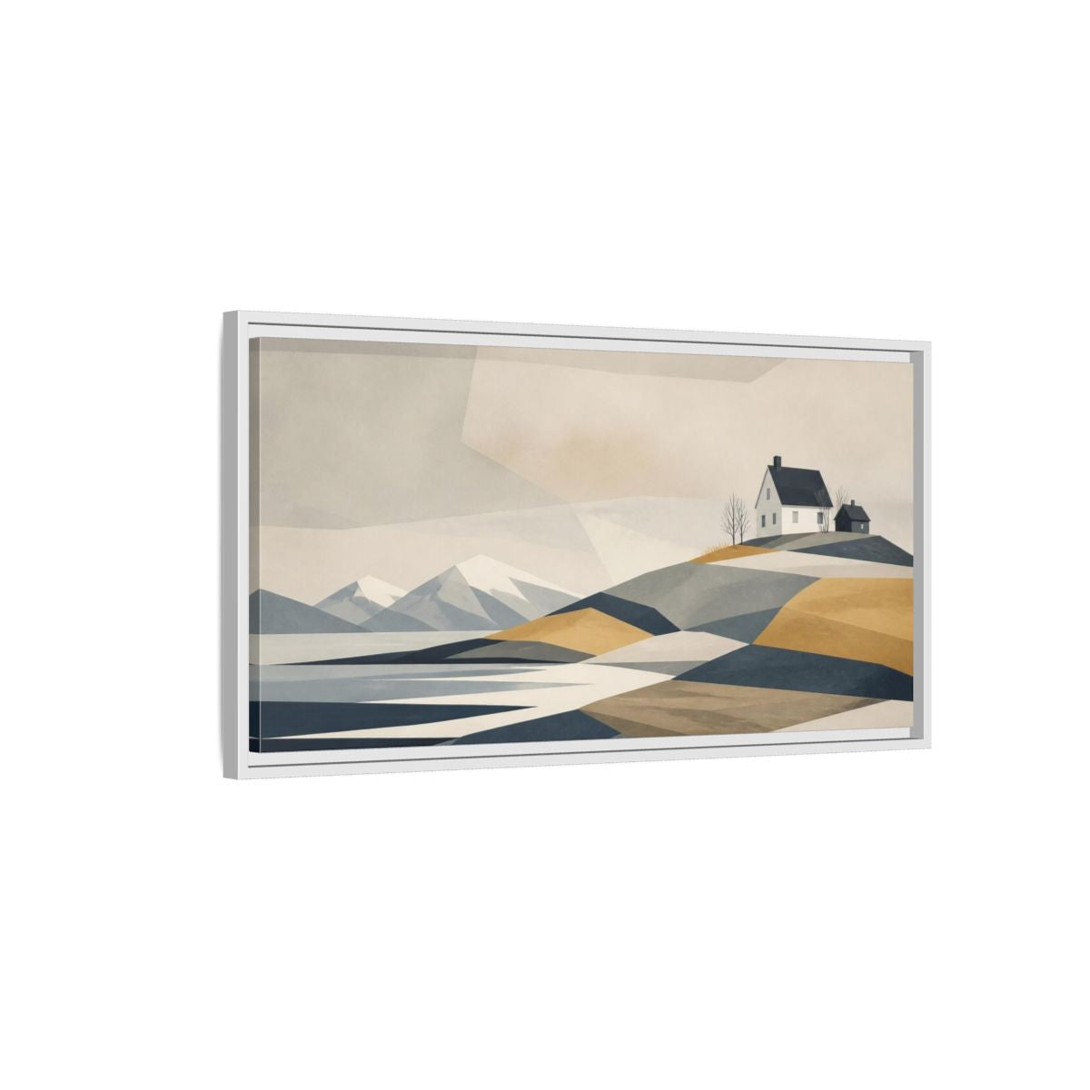 Side Mockup 1. Nordic Coastal House shown as framed canvas print