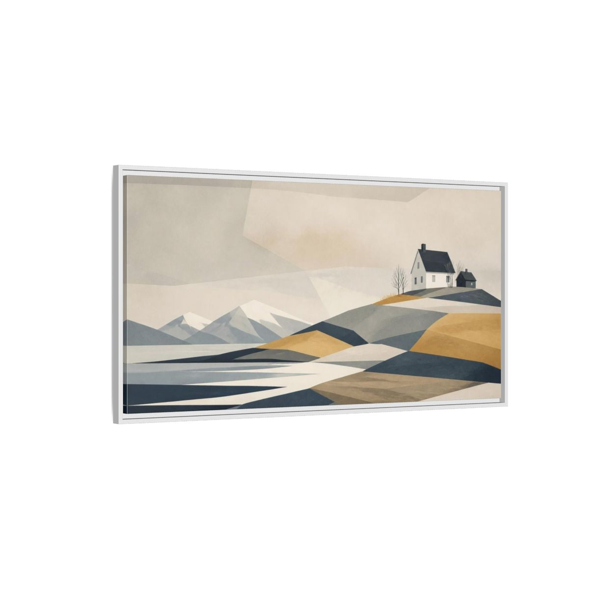 Side Mockup 3. Nordic Coastal House shown as framed canvas print