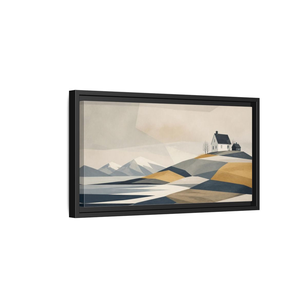 Side Mockup 8. Nordic Coastal House shown as framed canvas print