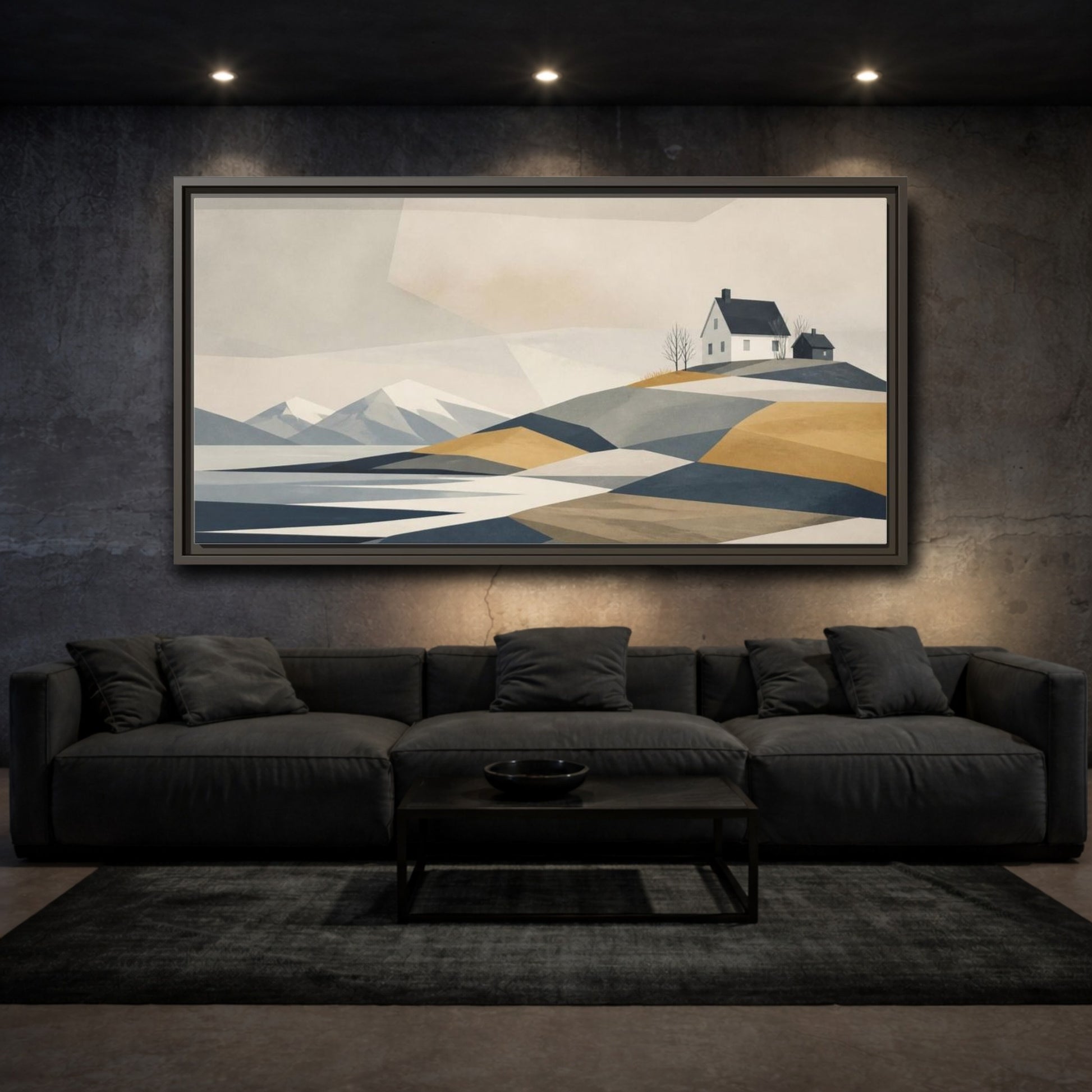 Mockup 3. Nordic Coastal House shown as framed canvas print