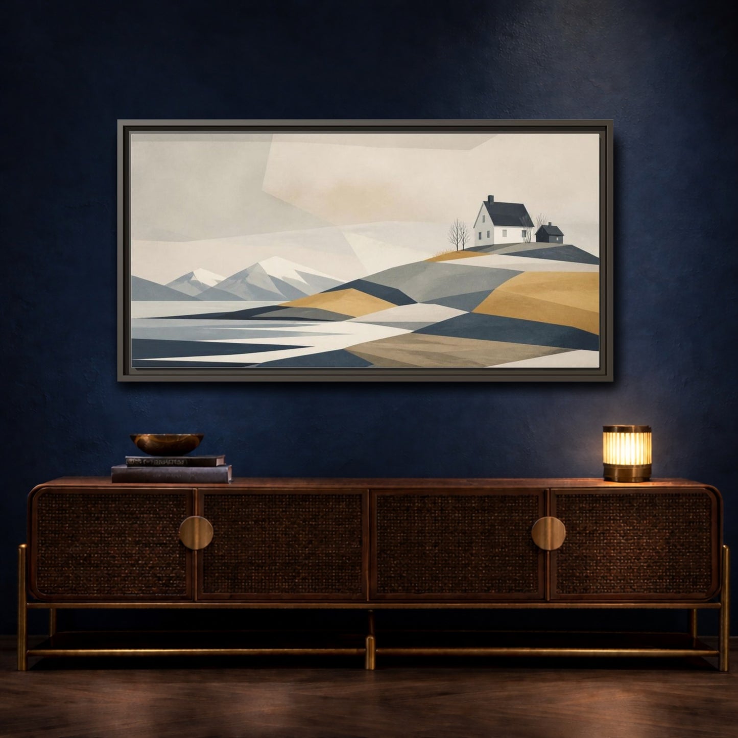 Mockup 4. Nordic Coastal House shown as framed canvas print