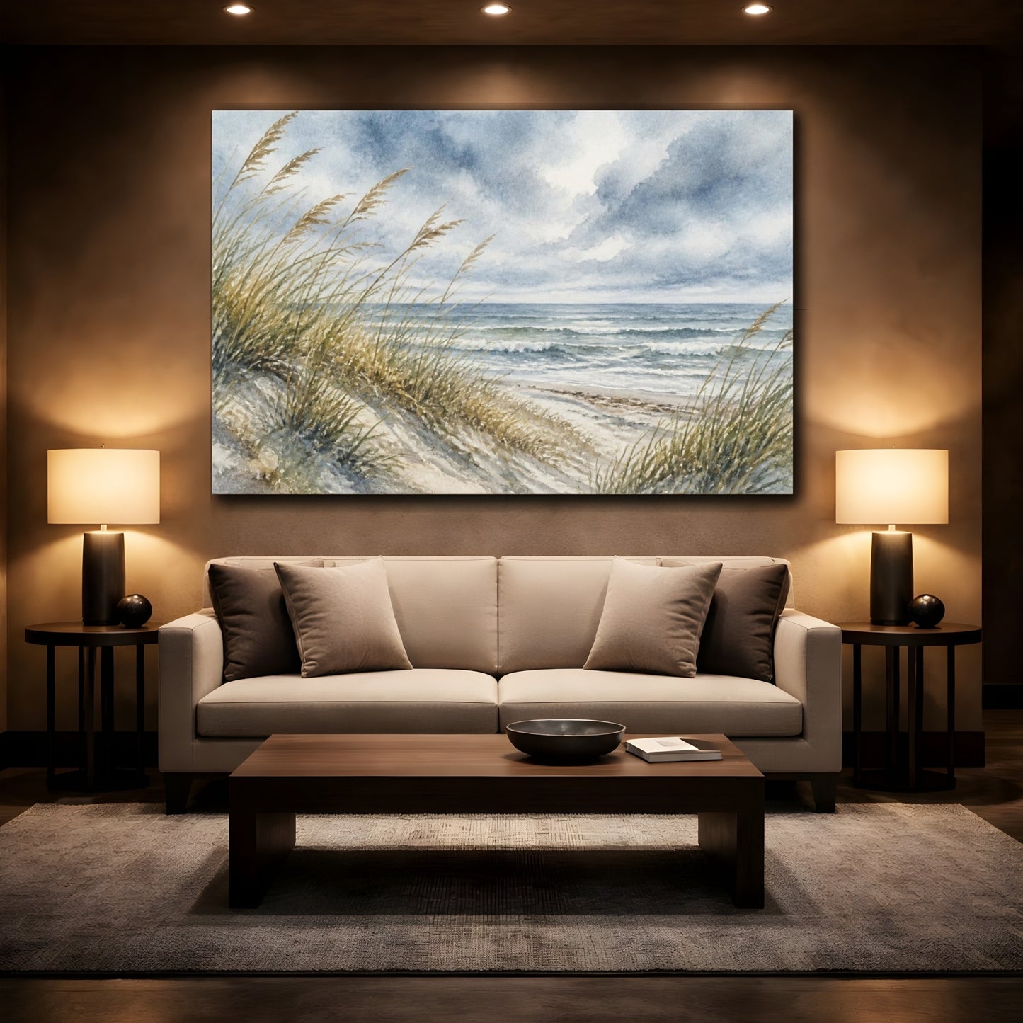 Mockup 2. Nordic Dune Grass Seascape shown as canvas print