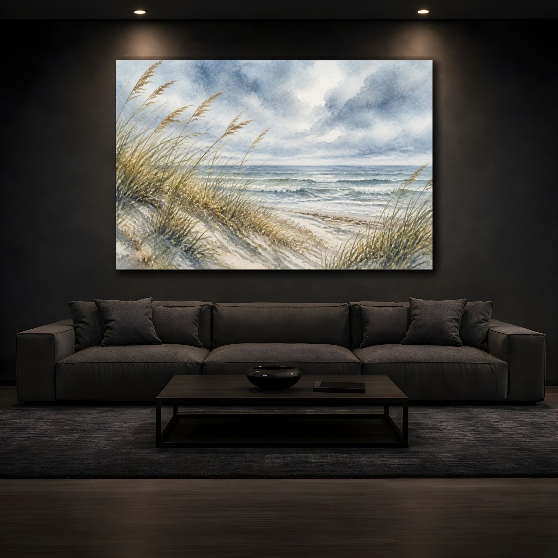 Mockup 3. Nordic Dune Grass Seascape shown as canvas print