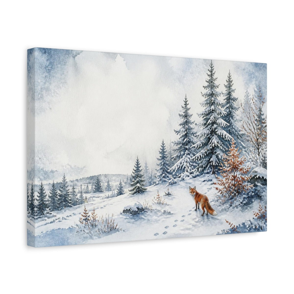 Side Mockup 4. Nordic Fox In Snow shown as canvas print