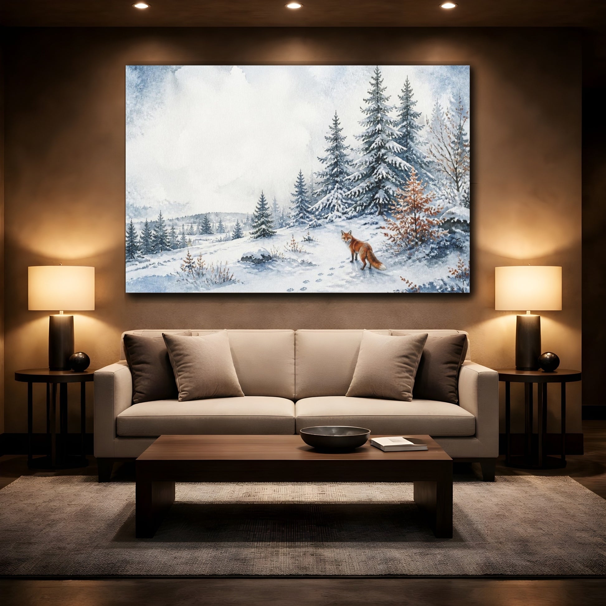 Mockup 2. Nordic Fox In Snow shown as canvas print