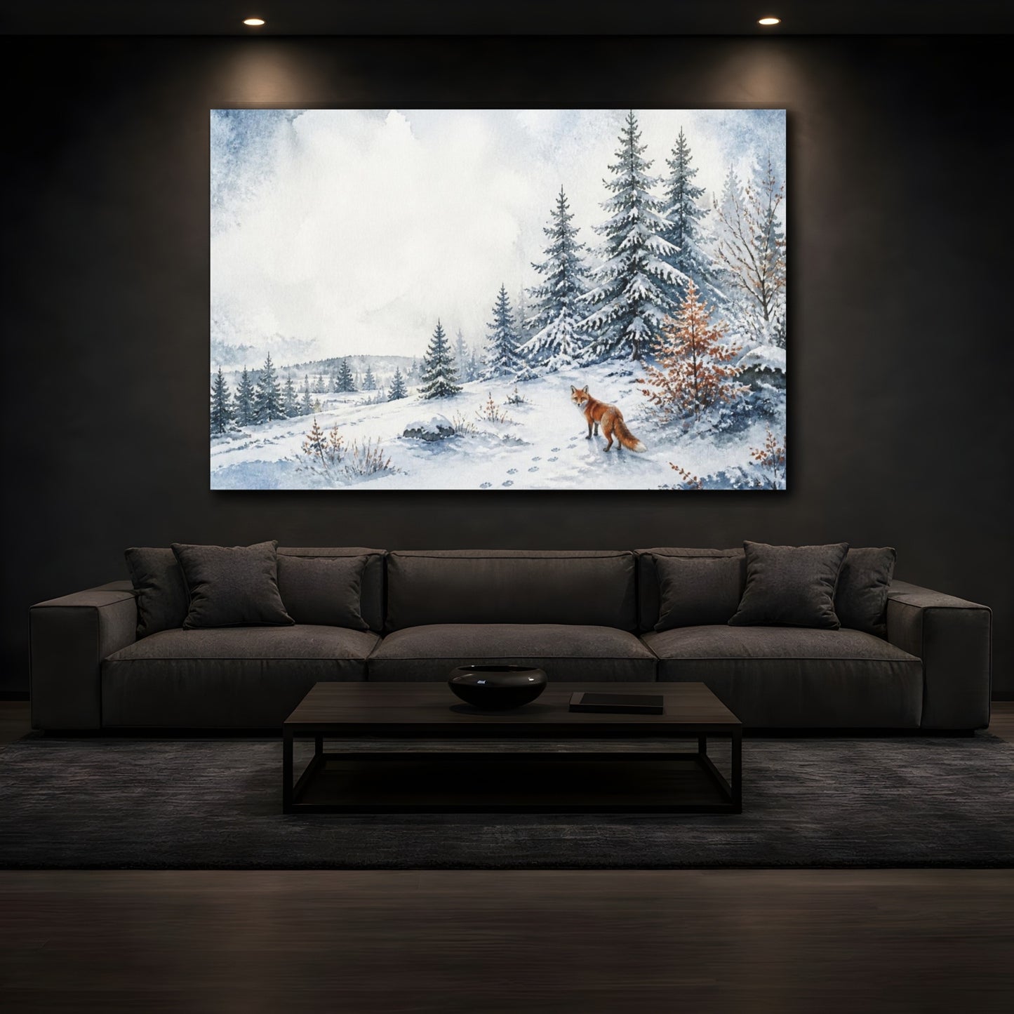 Mockup 3. Nordic Fox In Snow shown as canvas print