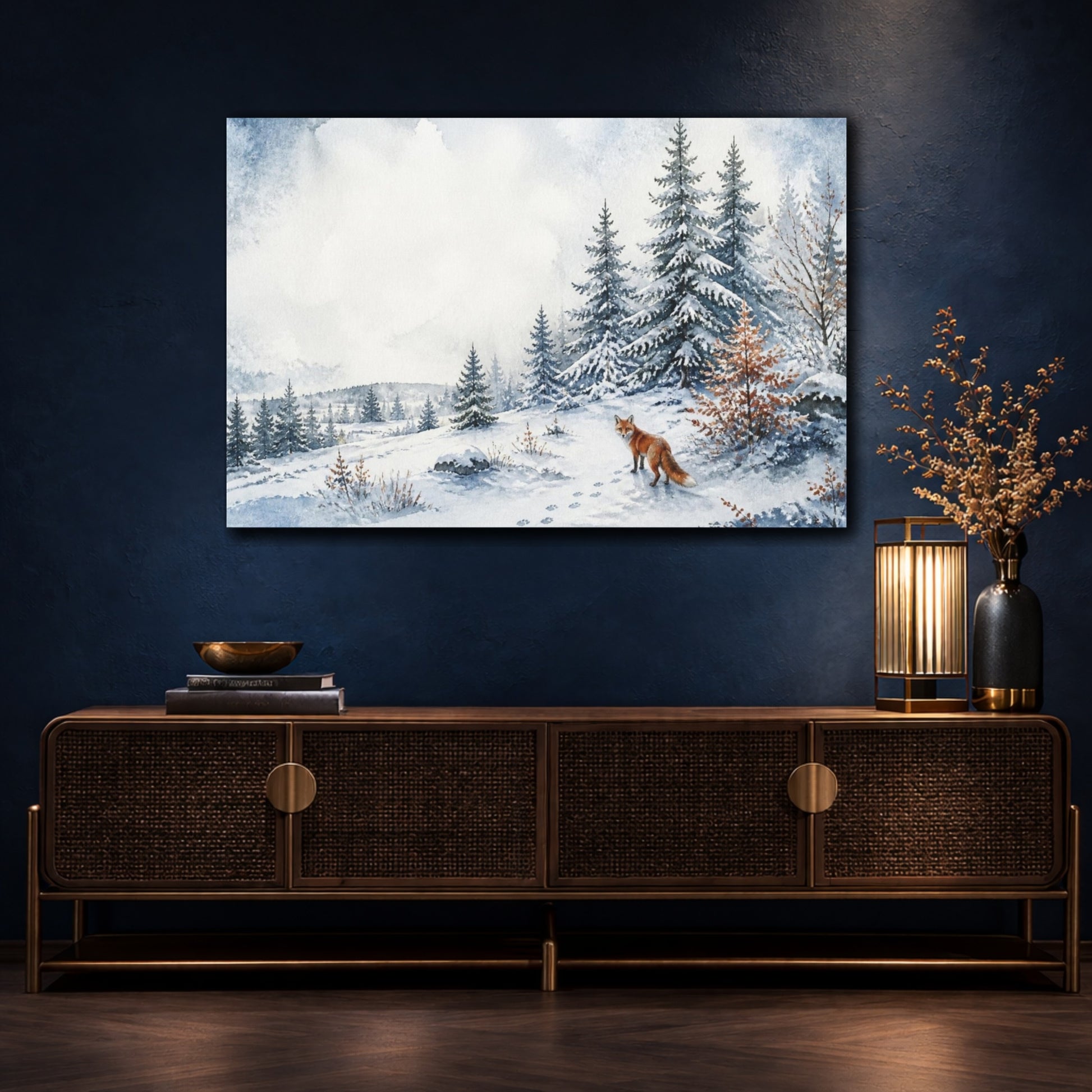 Mockup 4. Nordic Fox In Snow shown as canvas print