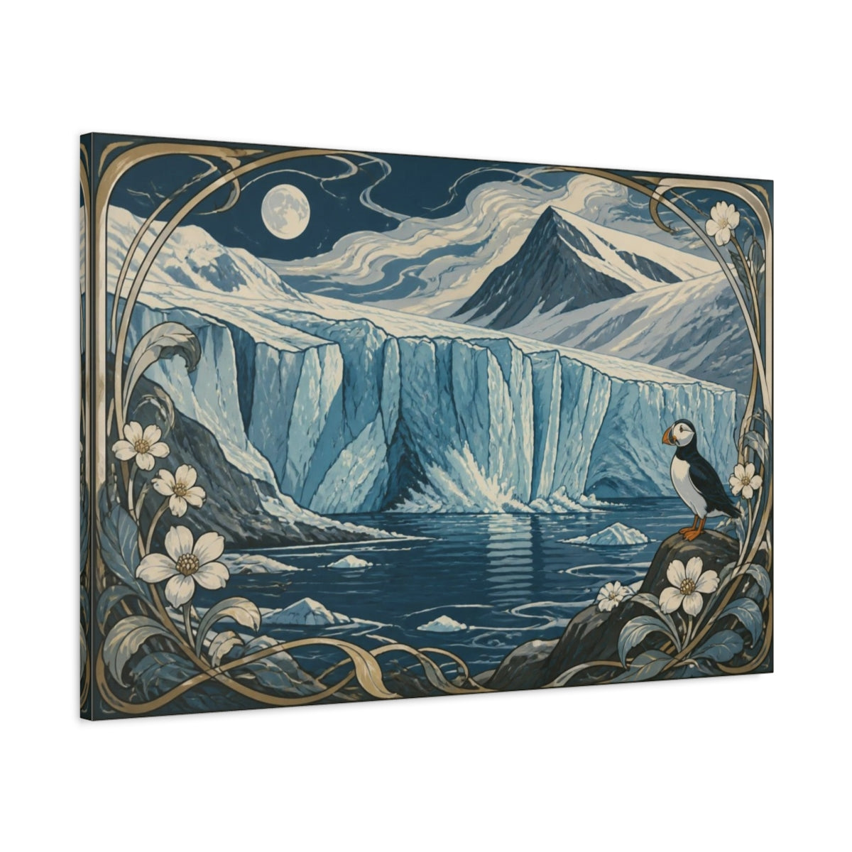 Main Mockup. Nordic Glacier At Midnight shown as canvas print