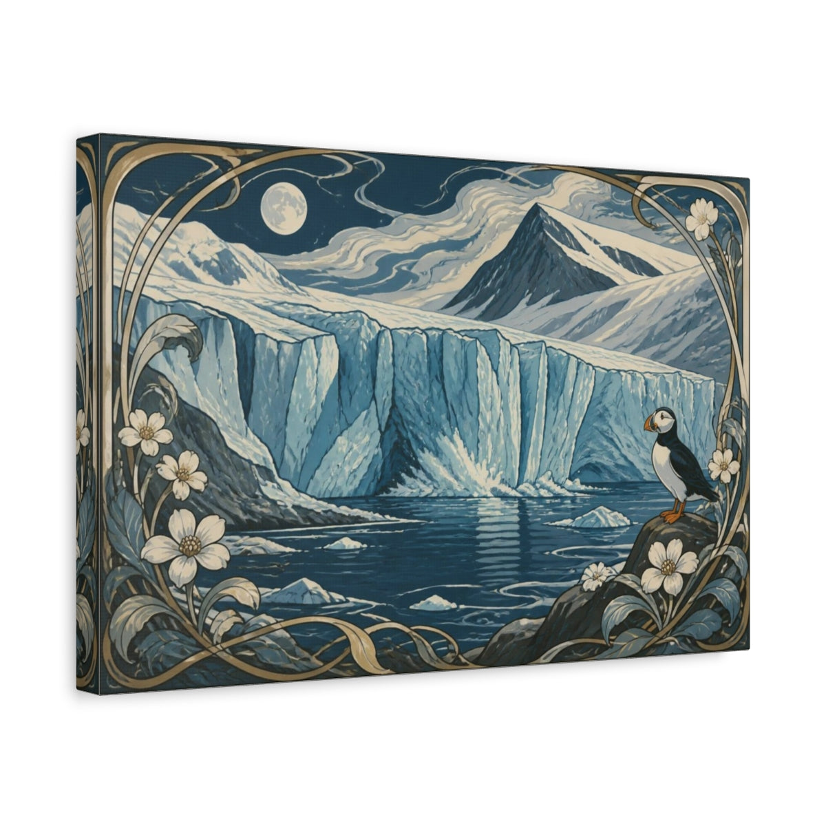 Side Mockup 4. Nordic Glacier At Midnight shown as canvas print