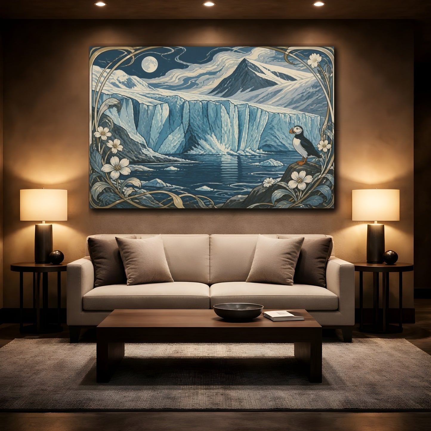 Mockup 2. Nordic Glacier At Midnight shown as canvas print