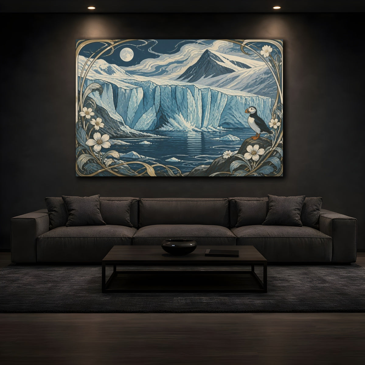 Mockup 3. Nordic Glacier At Midnight shown as canvas print