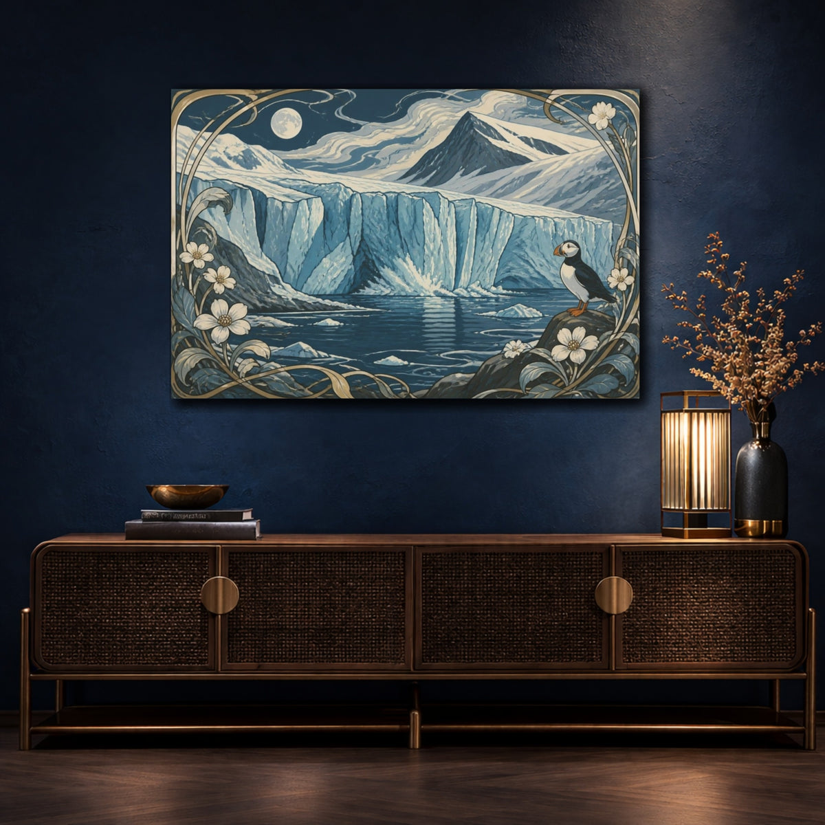 Mockup 4. Nordic Glacier At Midnight shown as canvas print