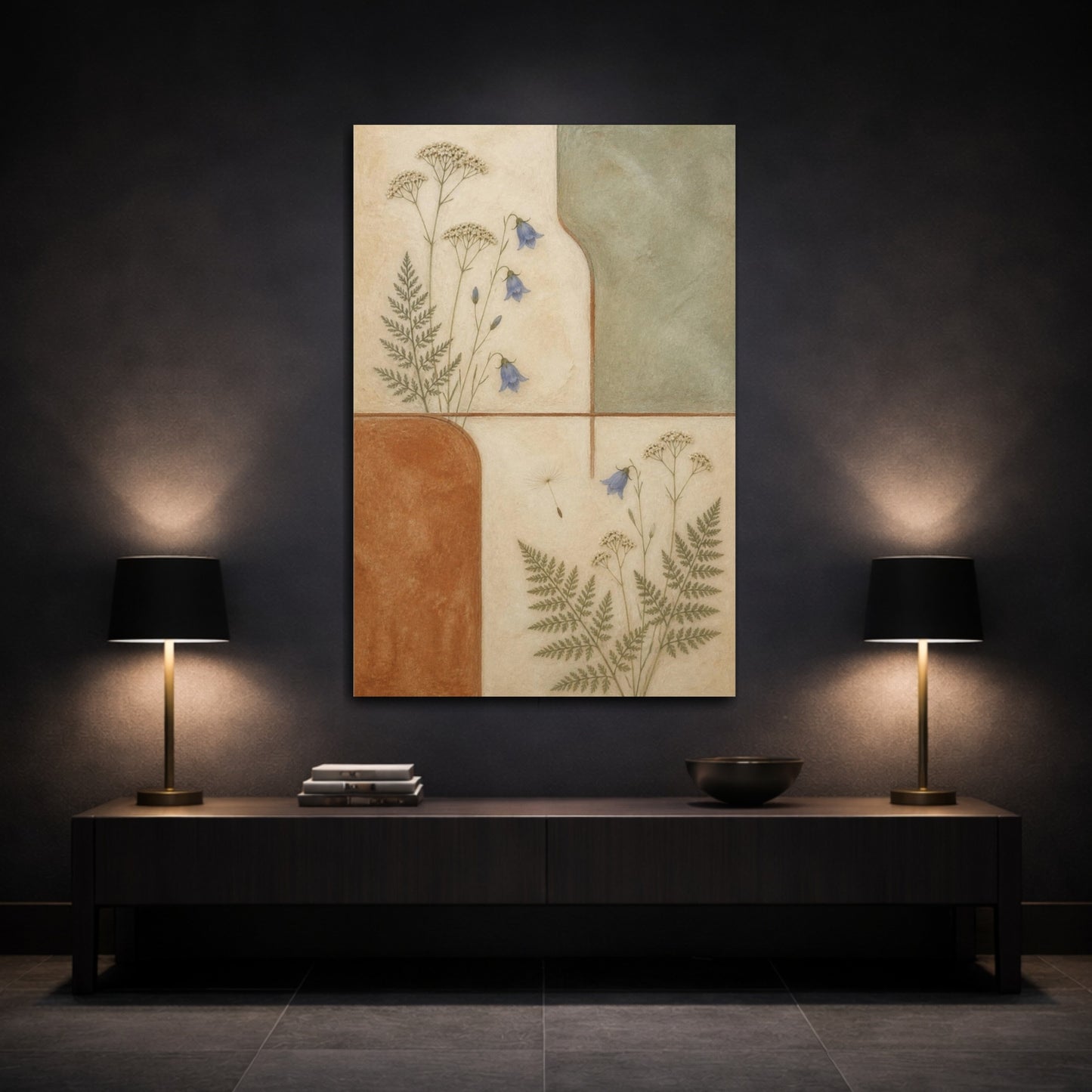Mockup 3. Nordic Harebell Study shown as canvas print