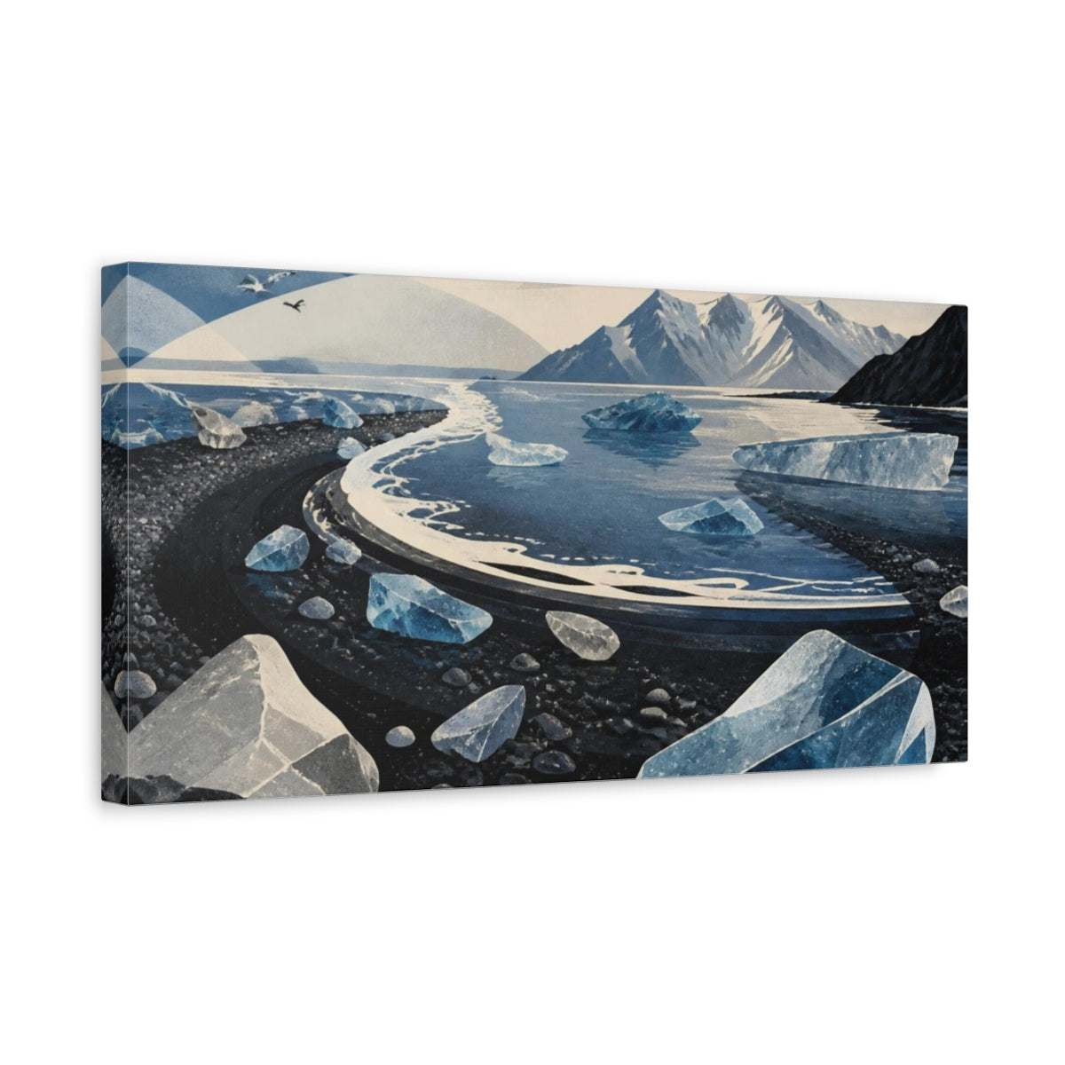 Side Mockup 3. Nordic Ice Beach shown as canvas print