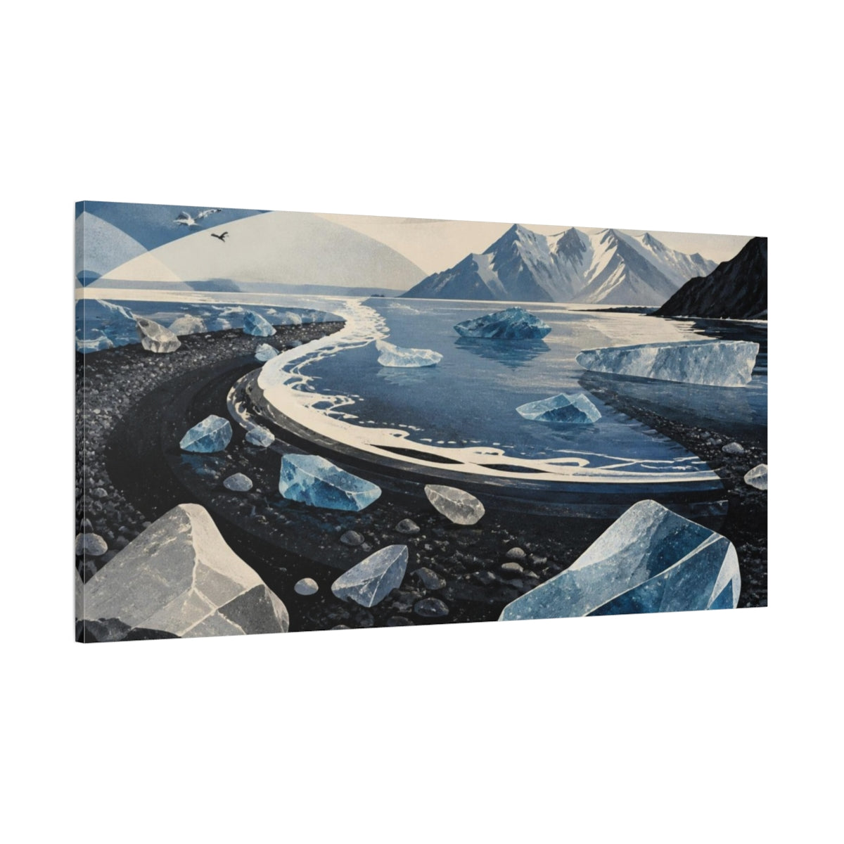 Side Mockup 2. Nordic Ice Beach shown as canvas print
