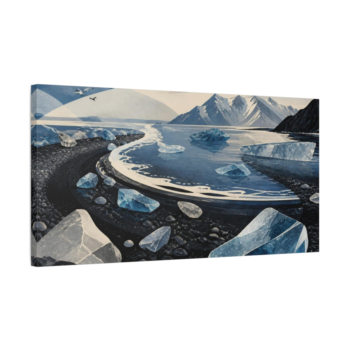 Side Mockup 1. Nordic Ice Beach shown as canvas print