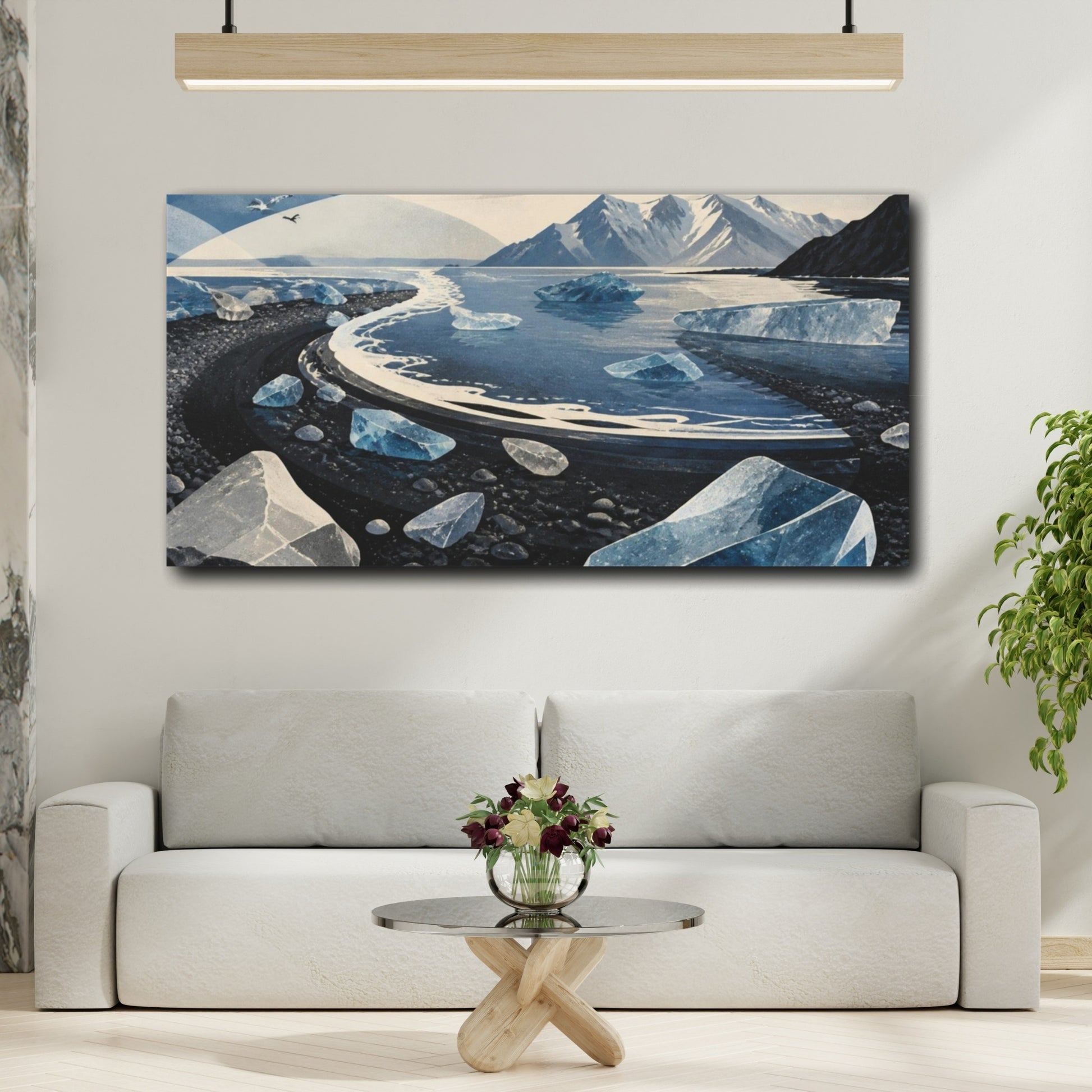 Mockup 2. Nordic Ice Beach shown as canvas print