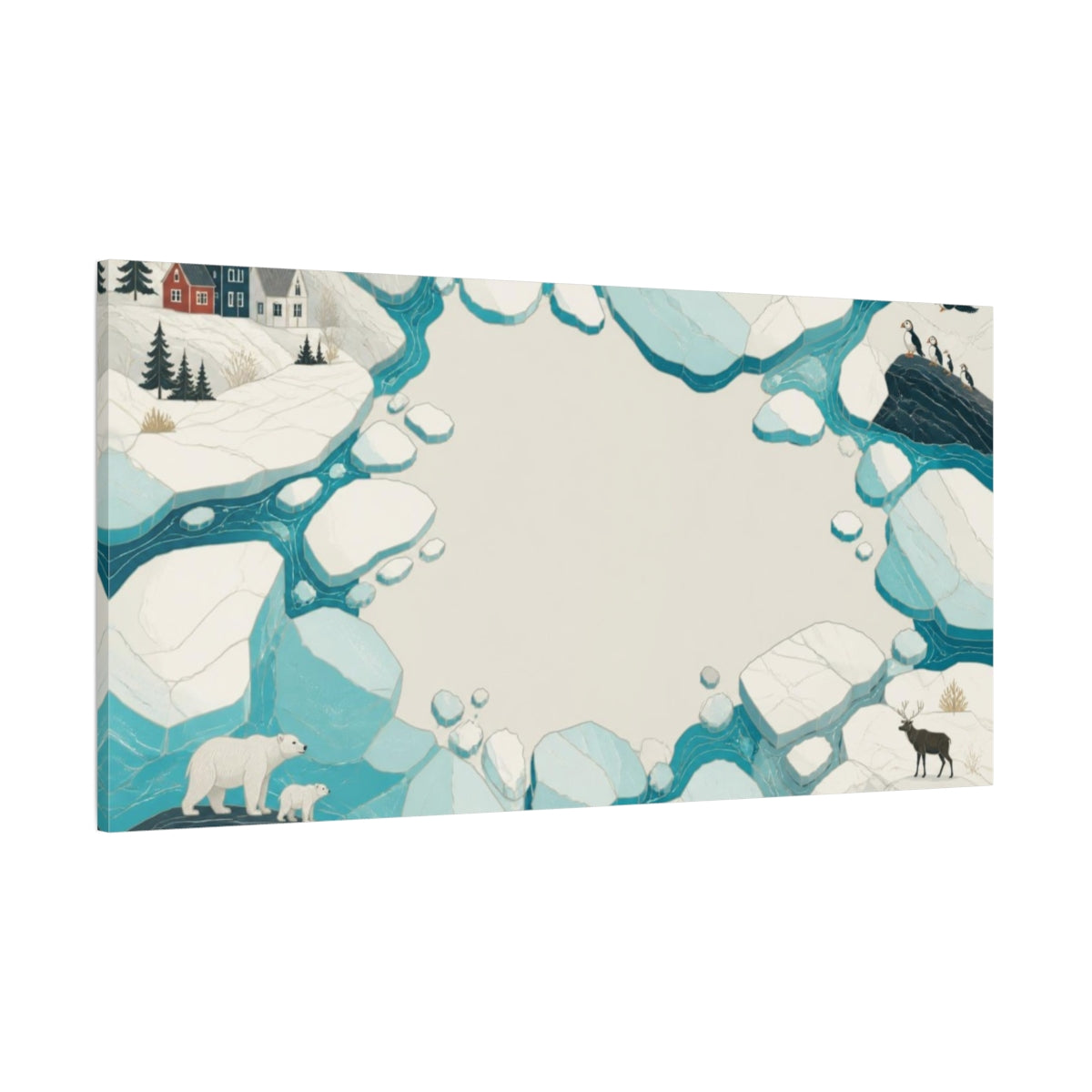 Side Mockup 2. Nordic Ice Landscape shown as canvas print